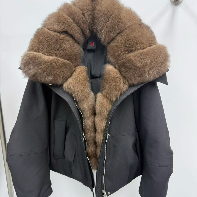 New Autumn and Winter Goose down Jacket with Detachable Real Fox Fur Large Collar, Fashionable Versatile Loose Slimming Coat for Women New Autumn and Winter Goose down Jacket with Detachable Real Fox Fur Large Collar, Fashionable Versatile Loose Slimming Coat for Women