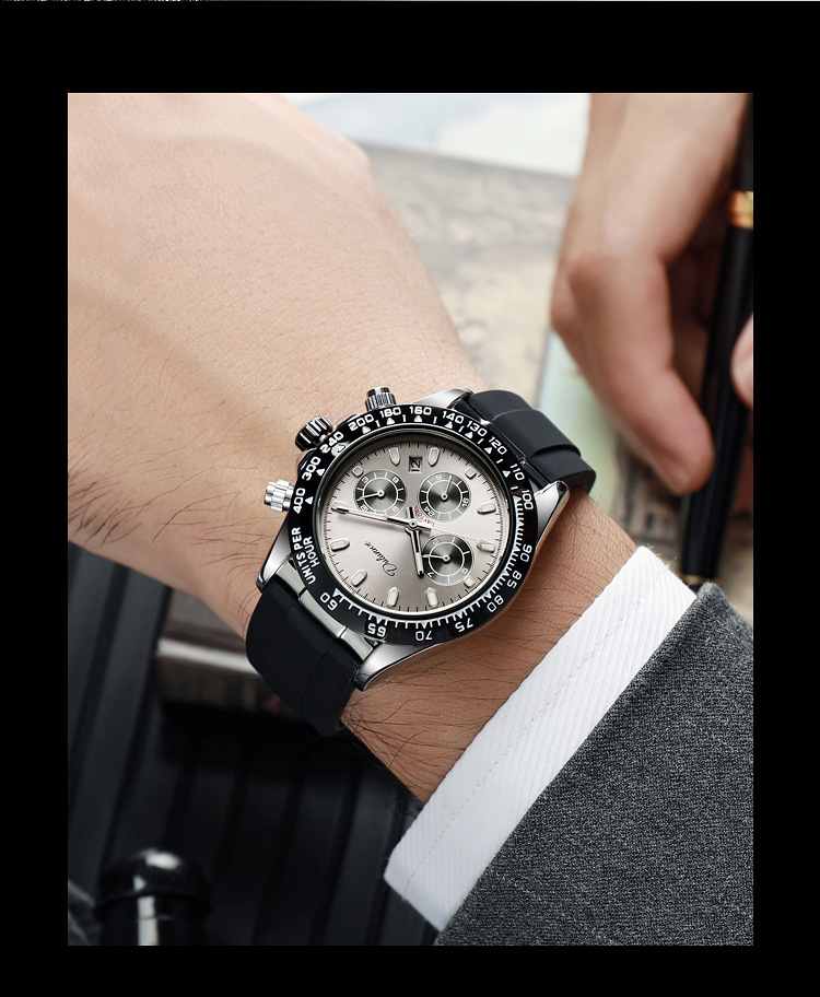 Genuine classic Ditona fully automatic mechanical watch multi-functional three-eye six-pin calendar waterproof luminous men's watch_voghion.com