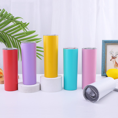 goods in stock new pattern Macaroon colour Stainless steel straw glass outdoors Portable vacuum heat preservation Water cup