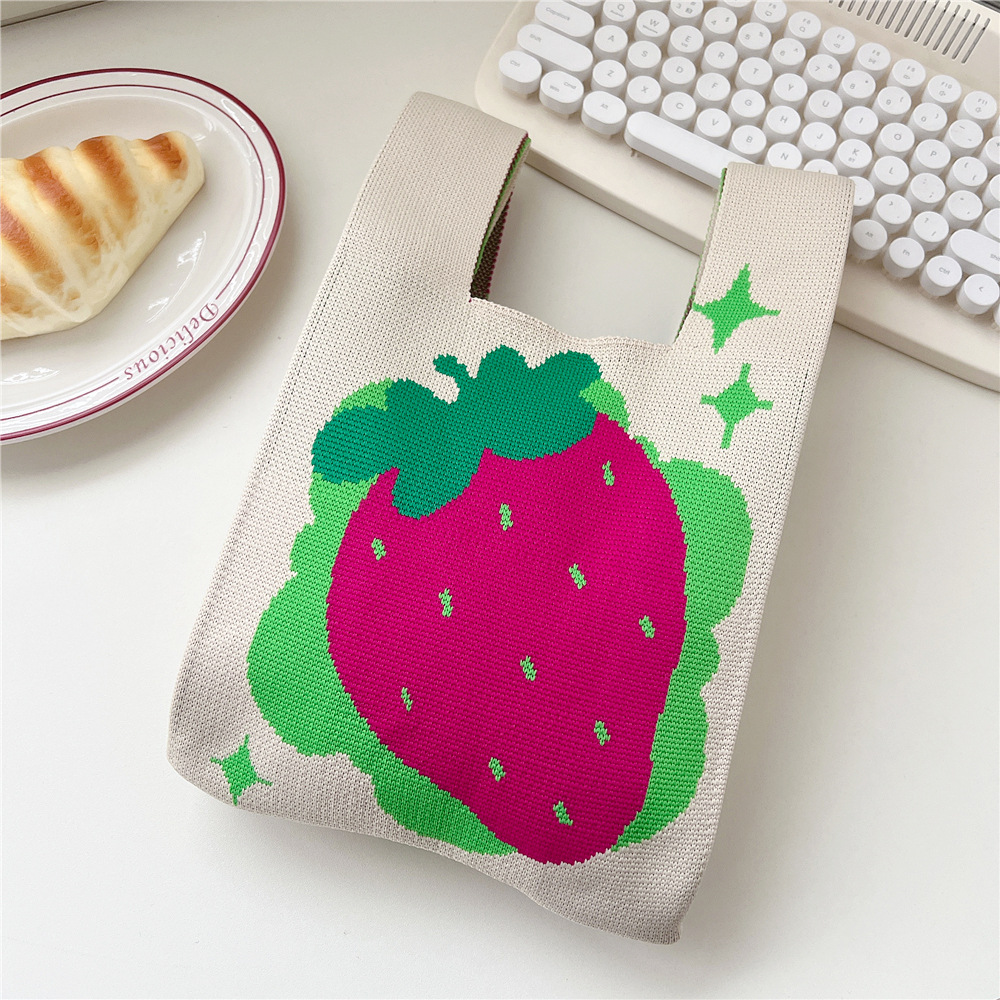 Femmes Petit Tricoter Bande Fruit Mignon De Base Tisser Ouvert Sac Seau display picture 7