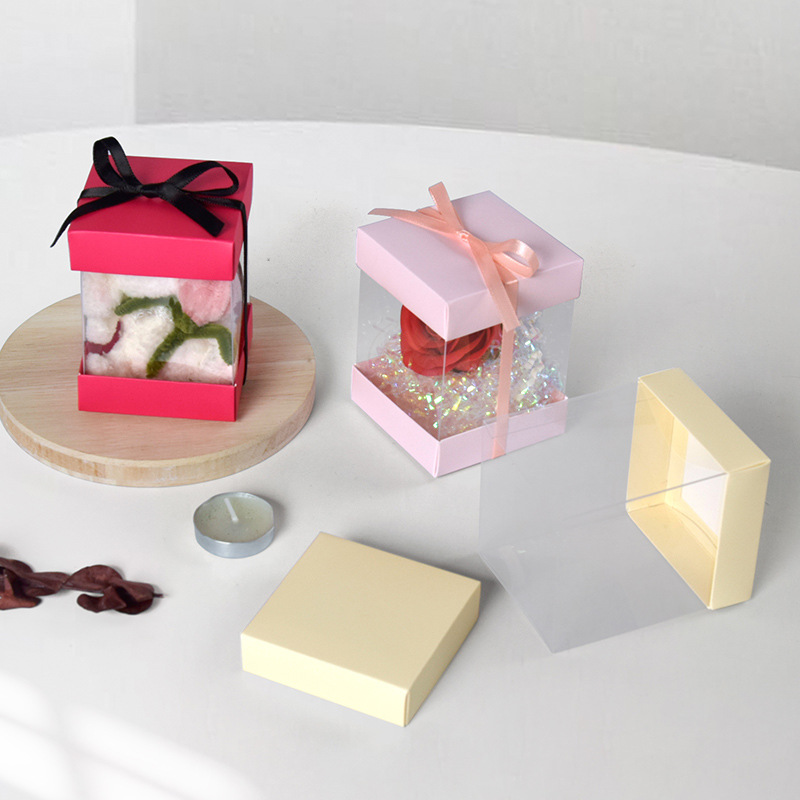 En stock caja de regalo visual plegable con caja de regalo de color de PVC transparente Mini caja de pastel de arco 10 unids/bolsa