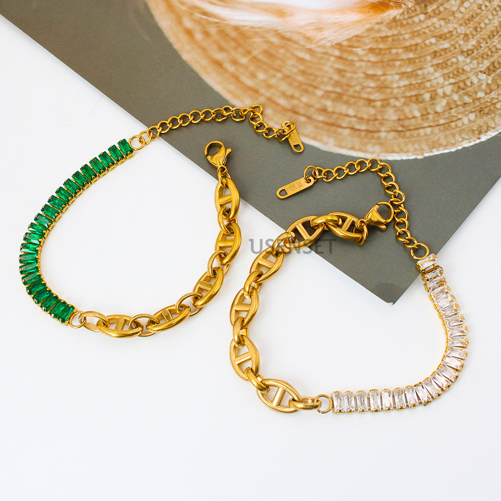 Hip-Hop Geometric Stainless Steel Inlay Zircon Bracelets Necklace