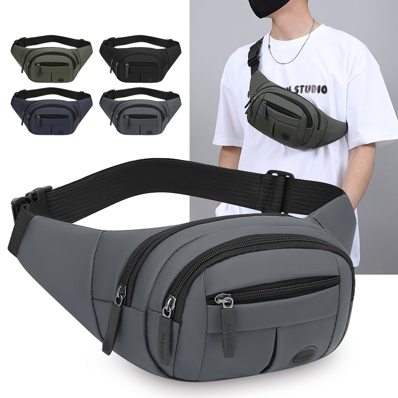 Bolso de cintura de hombre, película de cuero de gran capacidad, bolso de caja de negocios, bolso de pecho de moda, bolso de hombro múltiple.