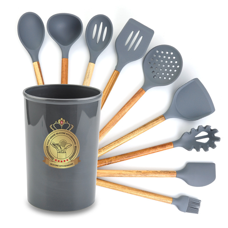 厨房用具硅胶厨具 烹饪勺铲 锅铲 漏勺 相思木铲木柄硅胶厨具套装