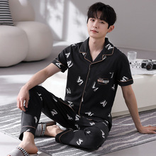 【凉感棉】纯棉睡衣男士夏天大码字母潮牌短袖新款全棉家居服春秋