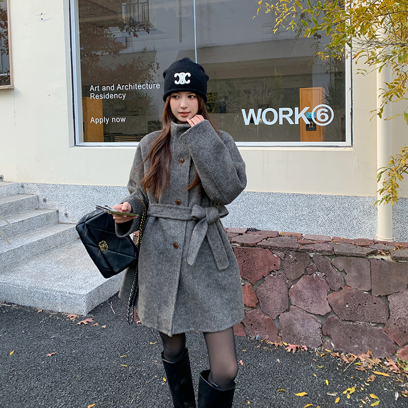 『南城旧巷』小个子中长款双面绒大衣全羊毛毛呢外套立领丨现货