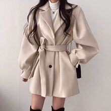 秋冬季毛呢外套女装2025新款潮宽松中长款妮子大衣小个子黑色风衣