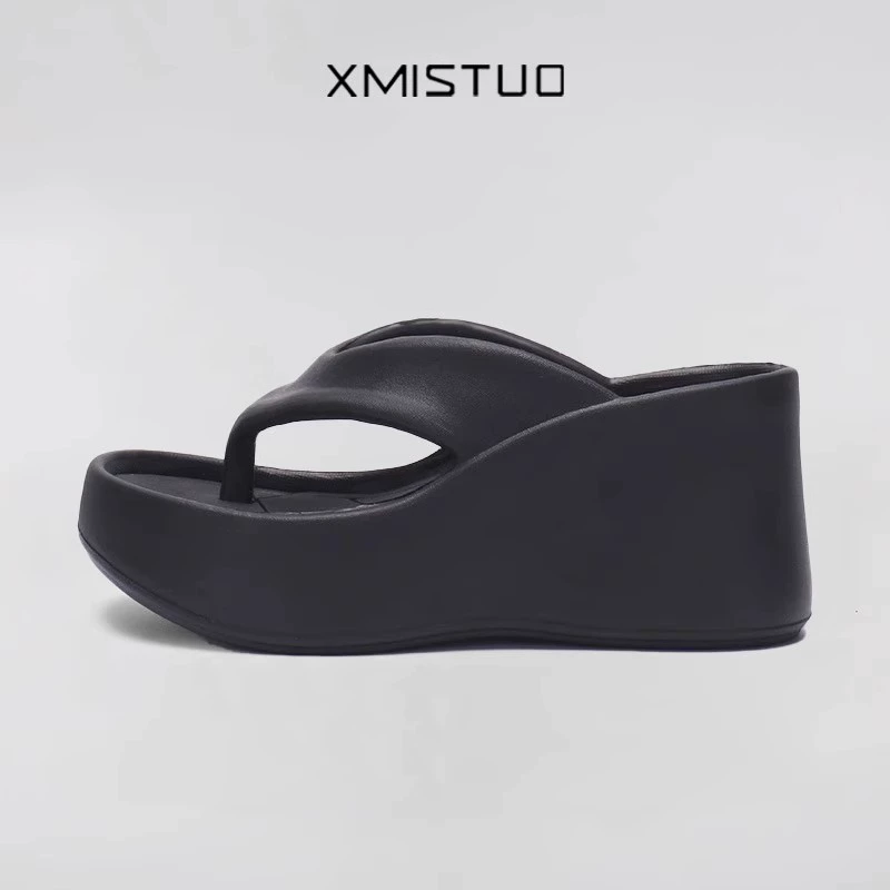 Платформенные вьетнамки, летние комфортные шлёпанцы, 35–40 (EU), чёрные/белые