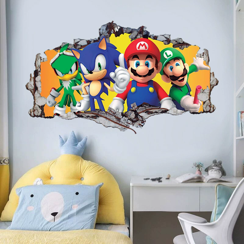 Через стену Соник Марио самоклеящаяся наклейка на стену наклейки наклейки на гостиную спальную комнату наклейки на фоновую стену