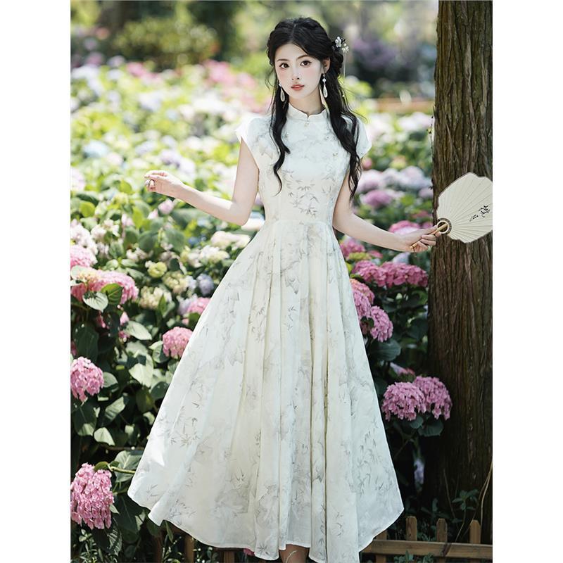150 ショートマン中国風改良ドレス女性の夏の新しい中国風竹チャイナドレスウエスト A ラインミッドレングス|undefined