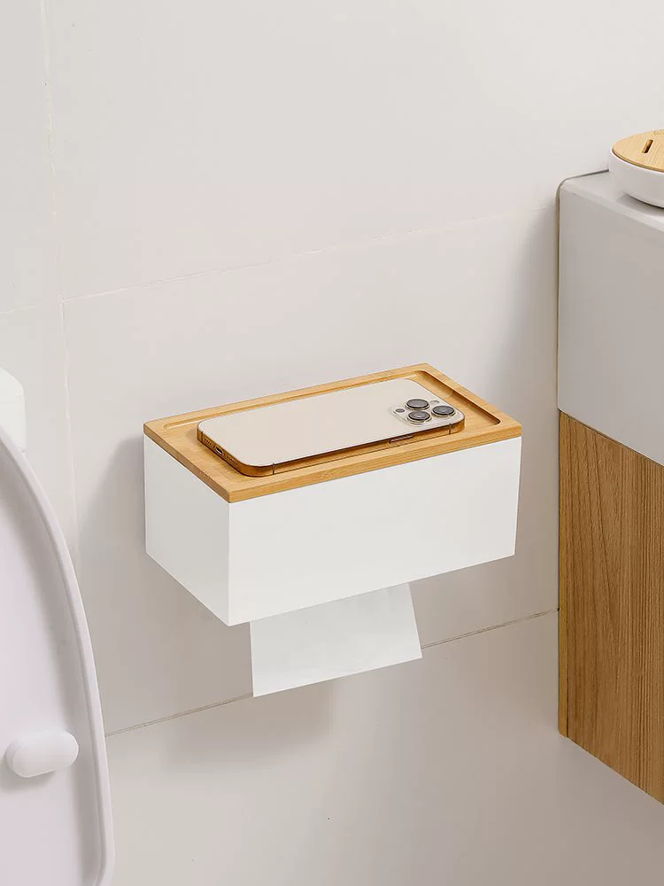 Минималистичная настенная коробка для салфеток в японском стиле без сверления, бытовой держатель для салфеток для ванной комнаты, бамбуковая деревянная стойка для хранения рулонной бумаги, коробка для салфеток