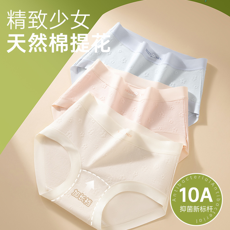 Bragas de algodón con entrepierna alargada ~ A calzoncillos de cintura media de algodón para niñas 10A entrepierna antibacteriana entrepierna de algodón entrepierna transpirable para mujer