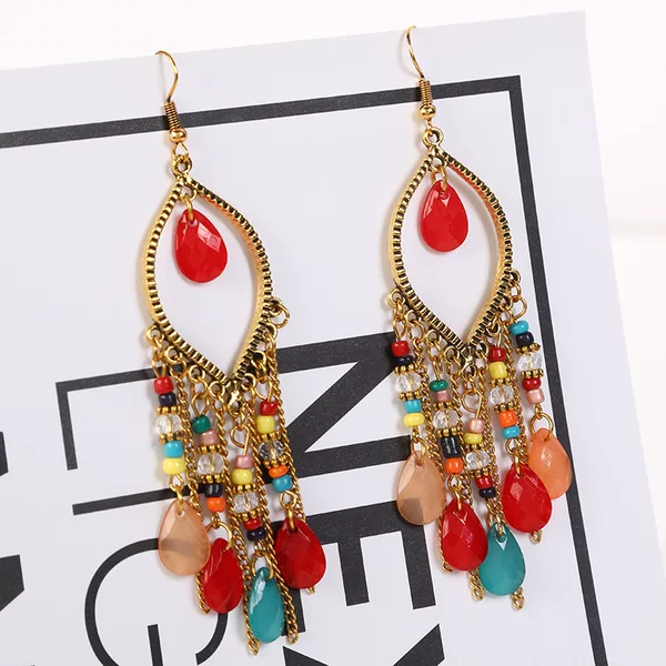 Cross-Border Popular Handmade Water Drop Seed Bead Earrings 2025 Bohemian Earrings with Unique Exaggerated Design for Travel and Photo-Taking