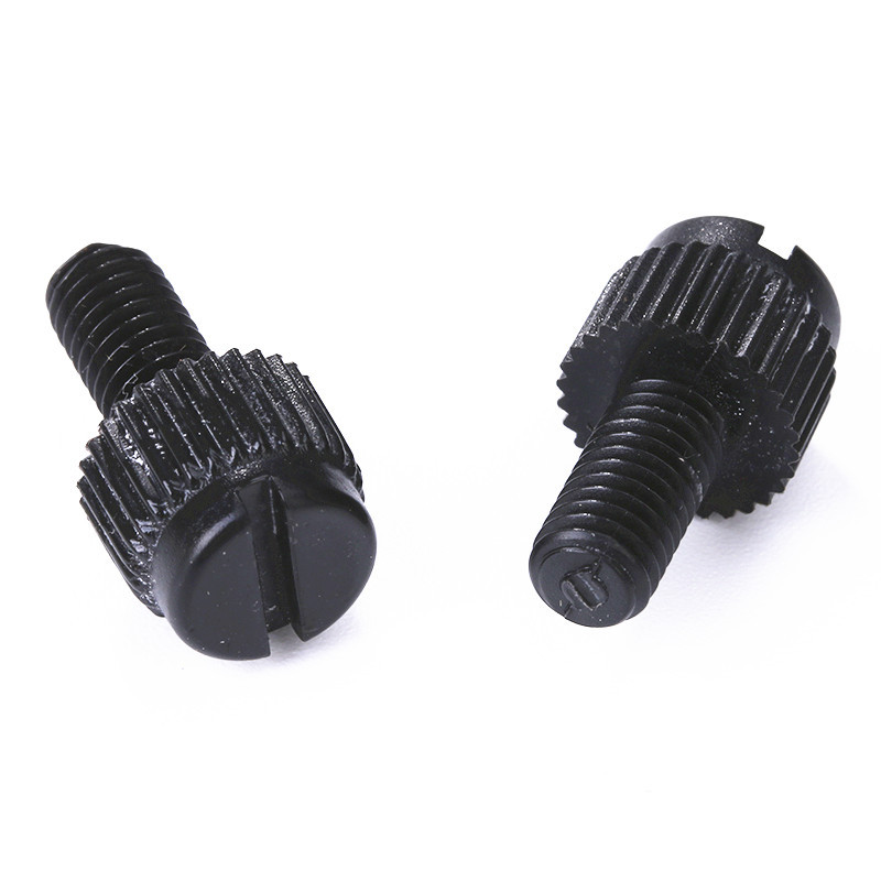 PA66尼龙螺丝黑色开槽滚花螺丝手拧螺丝塑料螺丝M6*8-