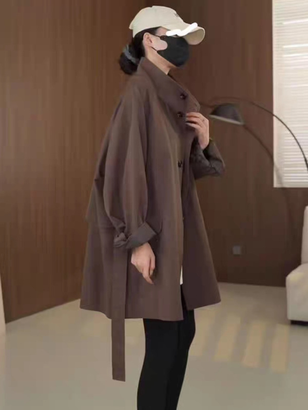 高级感立领风衣女中长款2025春秋新款韩版宽松休闲百搭大衣外套女|undefined