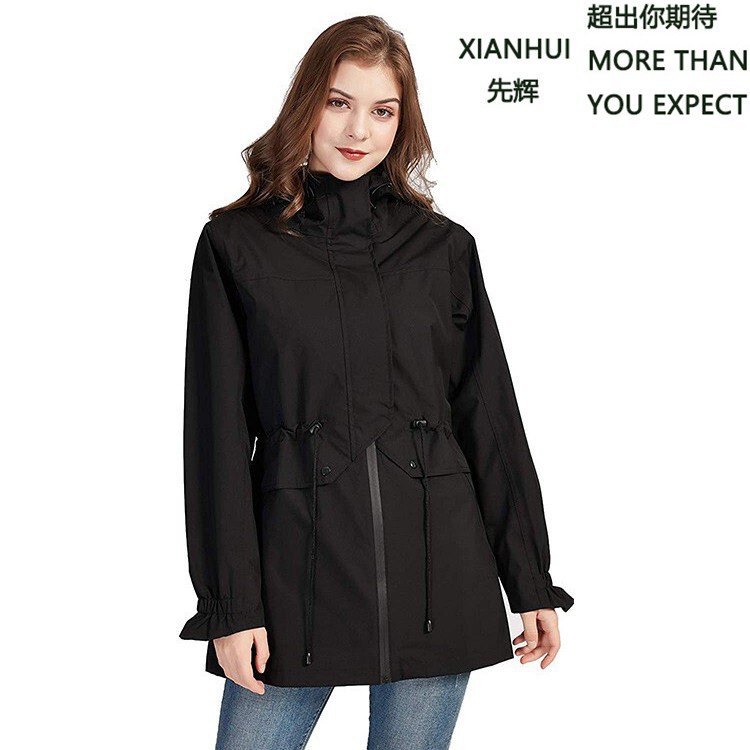 Black Jacket Hooded Raincoat Polyester Waterproof Poncho Outdoor Sports Mountaineering Raincoat Adult Portable Poncho