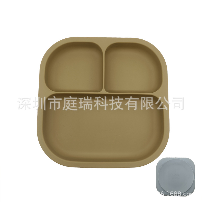 Plato para niños plato de rejilla de silicona cuadrado plato de suplemento de alimentos para bebés integrado tres Placa de rejilla lechón resistente a la caída de calidad alimentaria