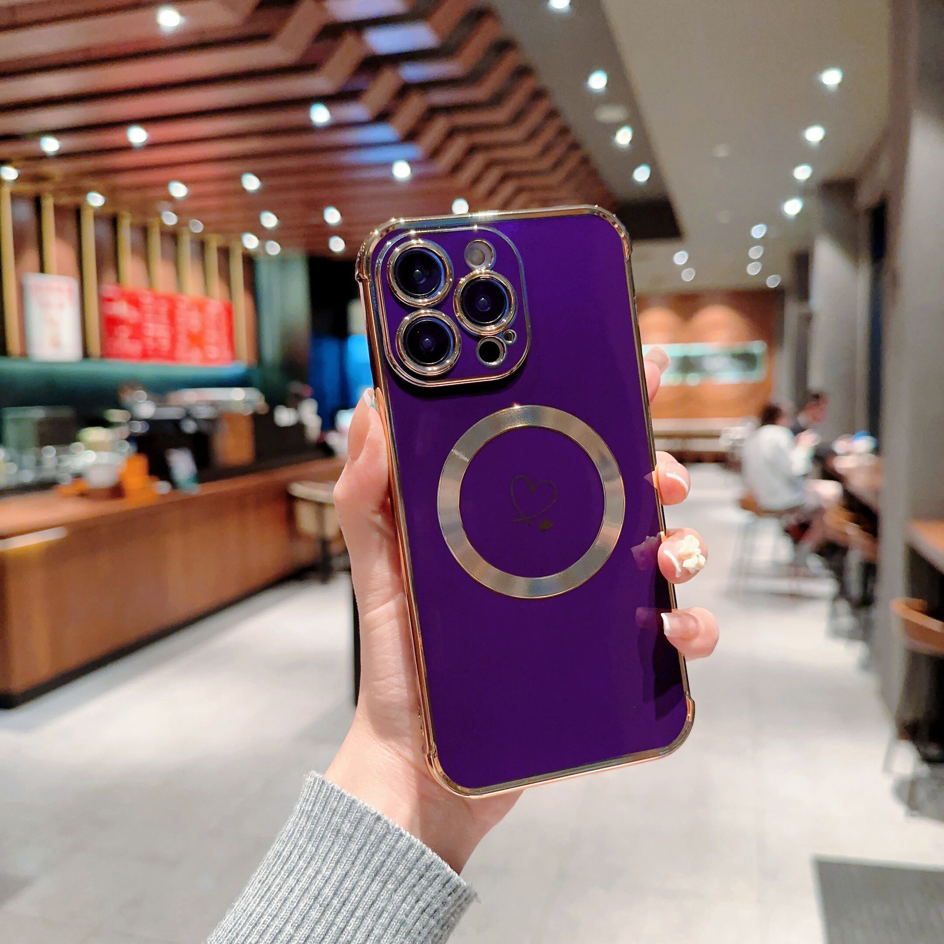 Magnetic Electroplated Double Heart Phone Case For Iphone 17_voghion.com
