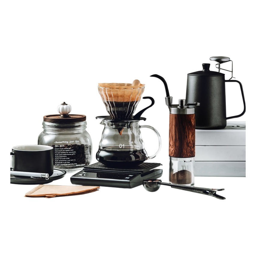 Combinación al aire libre portátil comercial regalo de café caja de regalo en polvo prensa de tela fabricante de polvo mano cafetera traje