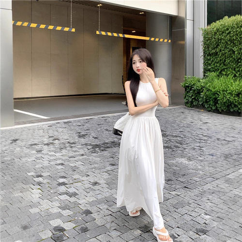 Ladies' Summer 2025 New Teaspoon French Design White Sleeveless Backless Dress Empress Dress Long Dress