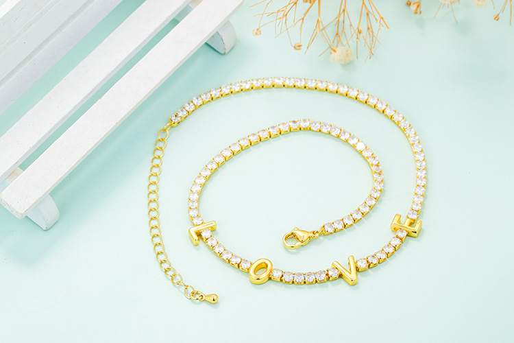 10g Weight Necklace Classification Korean Style English Letter Love Pendant Micro-inlaid Zircon Necklace