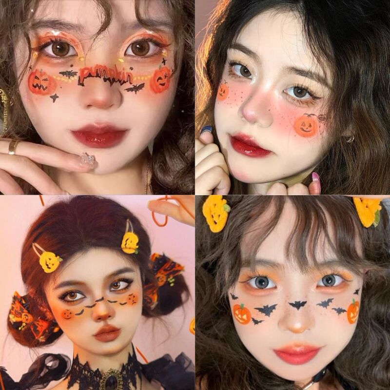 2024 Halloween Cartoon Pumpkin Tattoo Sticker Colorful Face Makeup Cute Bat Love Skull Sticker 2024 Halloween Cartoon Pumpkin Tattoo Sticker Colorful Face Makeup Cute Bat Love Skull Sticker
