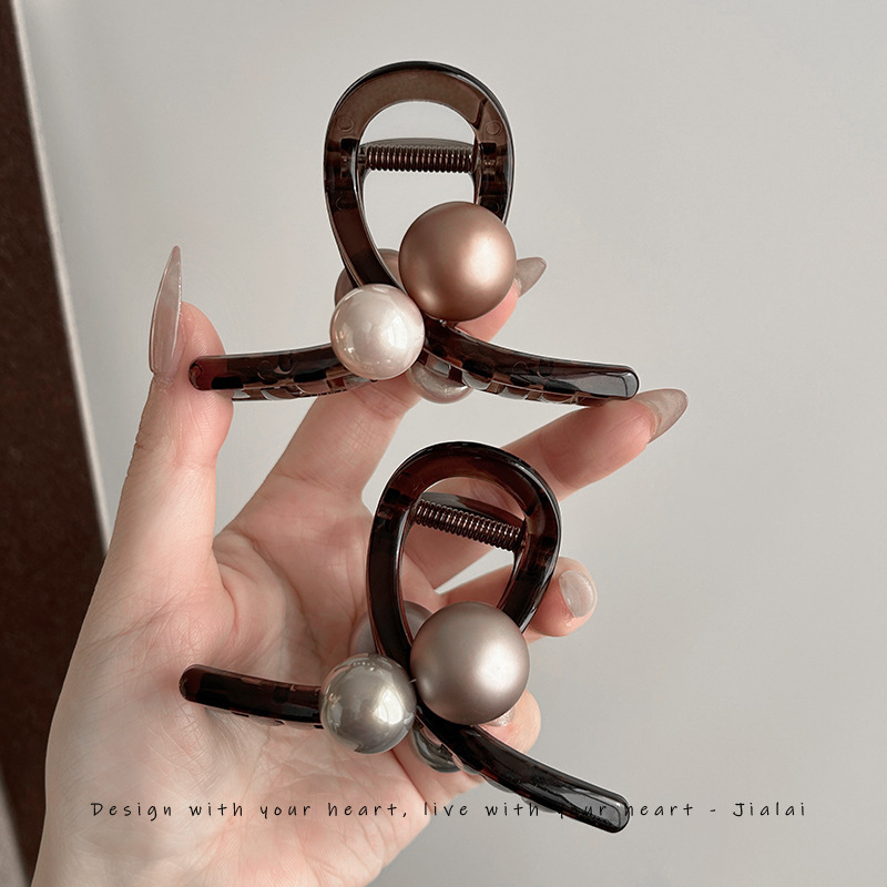 Platinum Siya toffee Pearl gripper vrouwelijke rug hoofd medium strass haarspeld opgestoken kapsel haaienclip hoofdtooi haarspeld_voghion.com
