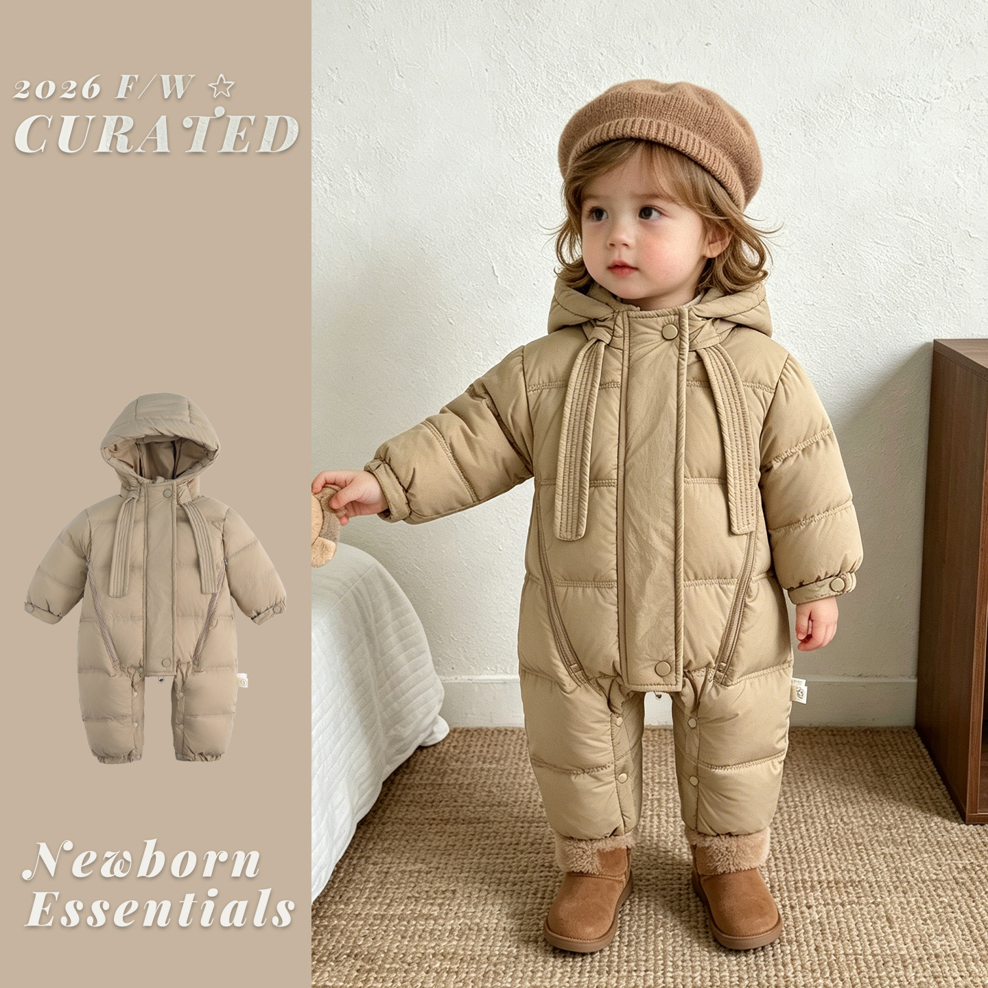 Baby down Jacket Jumpsuit, Baby Boy's Winter Outing Clothing, Thickeneded Crawling Clothing, Toddler's Light and Warm Winter Clothing