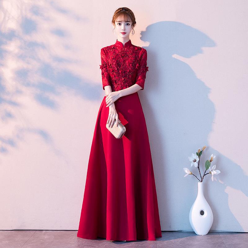 敬酒服新娘小个子显瘦酒红色结婚小礼服女订婚回门连衣裙平时可穿