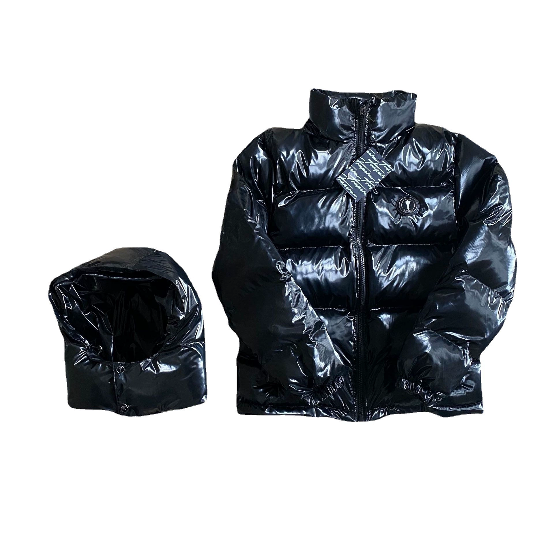 Black removable down jacket, retro hat, American style