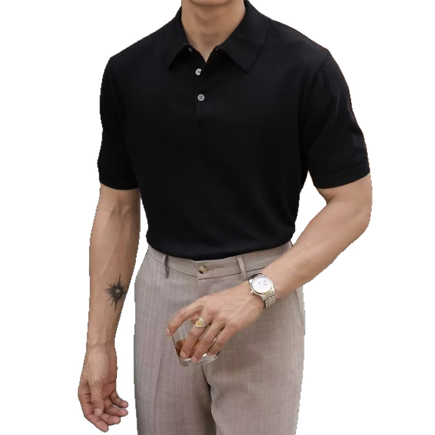 Ins Trend Harajuku Art Japanese New 2025 Summer Manga corta Moda Casual Color sólido Punto Polo Camisa Hombre