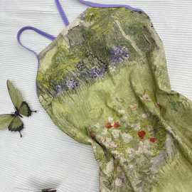 复古油画专业竞速泳衣女连体三角游泳馆运动训练速干保守女游泳衣