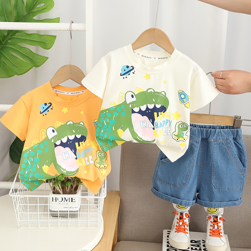Summer cartoon dinosaur for boys with a round collar