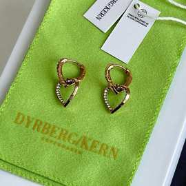 Dyrberg/Kern爱心耳环镂空设计镶锆石耳圈 个性简约气质女生耳环