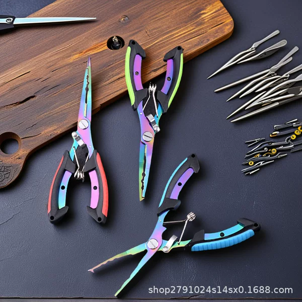Stainless steel multi-functional fishing line cutter hook ring opener with scissors clip fish pliers open ring fishing shears road clamp