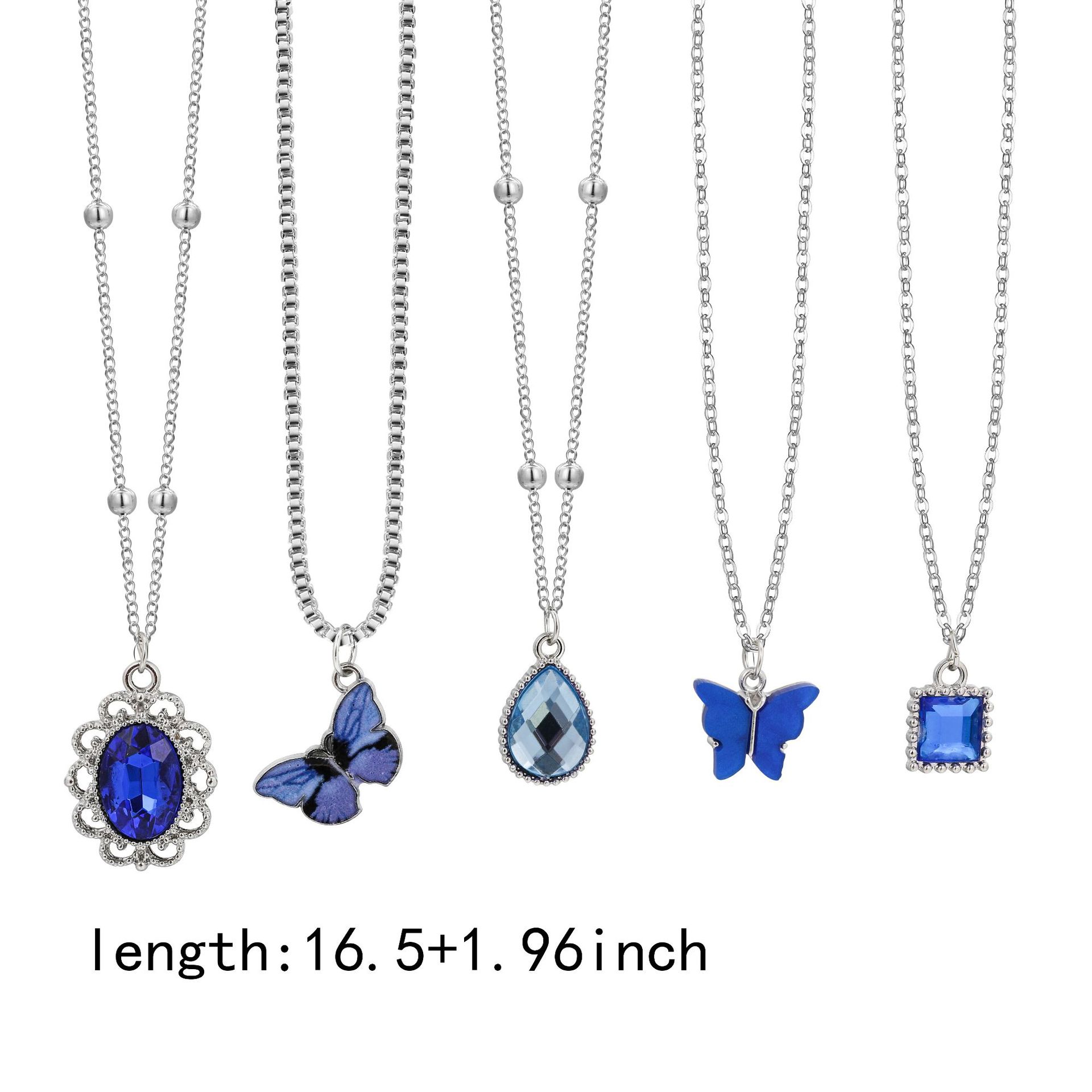 1 Set Fashion Water Droplets Heart Shape Butterfly Alloy Plating Artificial Gemstones Women's Pendant Necklace display picture 6