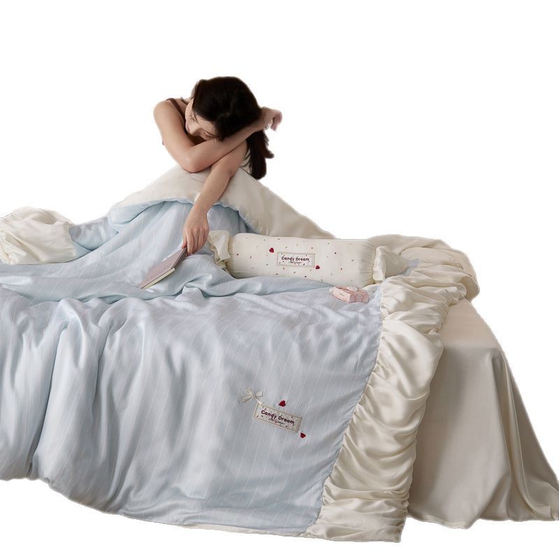 Jogo de capa de edredão em tencel com acabamento em renda roupa cama_voghion.com