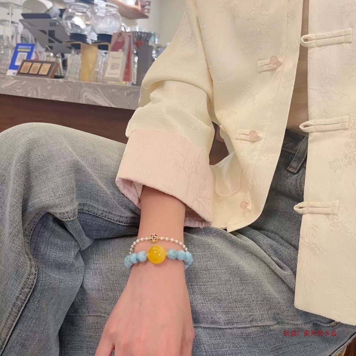 手串海纹石设计贵气款十足蜜蜡文艺复古个性天然水晶手工串珠无