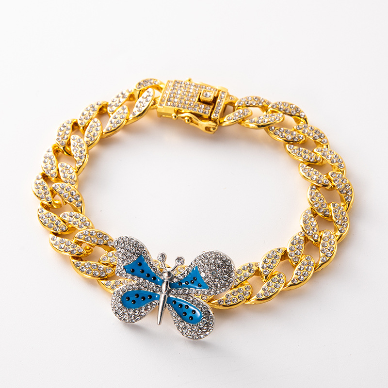 Butterfly Ankle Chain With Rhinestone Bow And Cuban Link Style_voghion.com