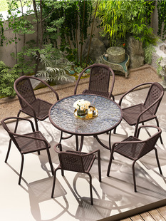 Outdoor Table and Chairs Courtyard Iron Open-Air Outdoor Rattan Chair Three-Piece Set Garden Waterproof Tea Balcony Leisure Table and Chair Combination