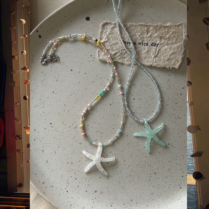 Dancing Starfish Summer Beach Fresh Dopamine Colorful Y2K Stars Beaded Clavicle Chain Sweet Cool Stacked Necklace