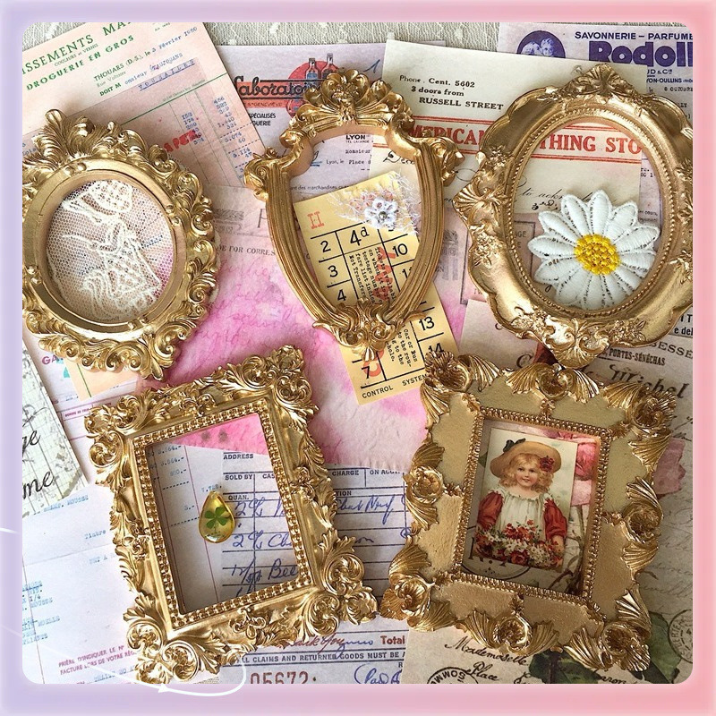 Embossed Empty Frame Golden European Style Ins Style Small Photo Frame Decorative Carved ✣ Material Photo Handbook Material Resin E18