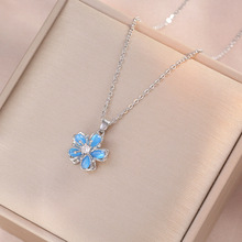 项链女新款日韩旋转锆石花朵小众戒指新款设计感吊坠气质钛钢项链