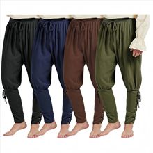 亚马逊新款欧美气眼系带踝带裤中世纪维京海盗小脚绑腿裤棉麻长裤