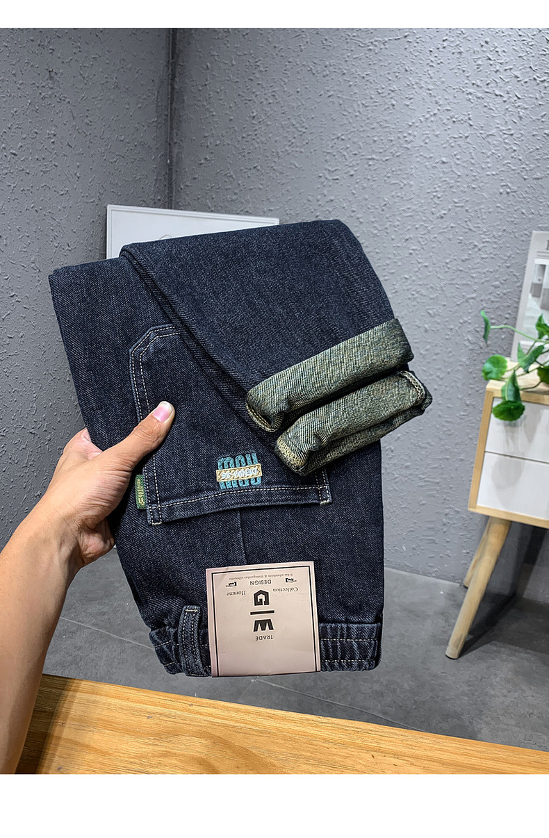 Trendy brand hot selling jeans for men in spring autumn  2024, blue and gray drawstring slim fit small leg pants, men's_senzul.com