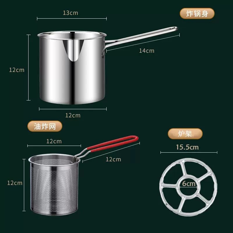 Nồi chiên sâu 410 + giỏ chiên tay cầm màu đỏ + giá bếp