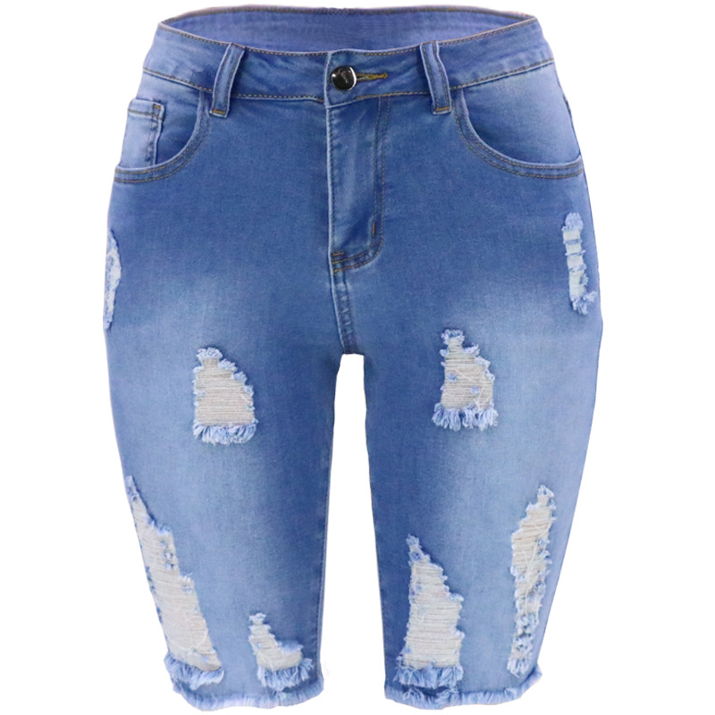Primavera y verano nuevo Amazon Comercio exterior estación independiente caramelo color rasgado más tamaño de las mujeres jeans 2023 nuevo