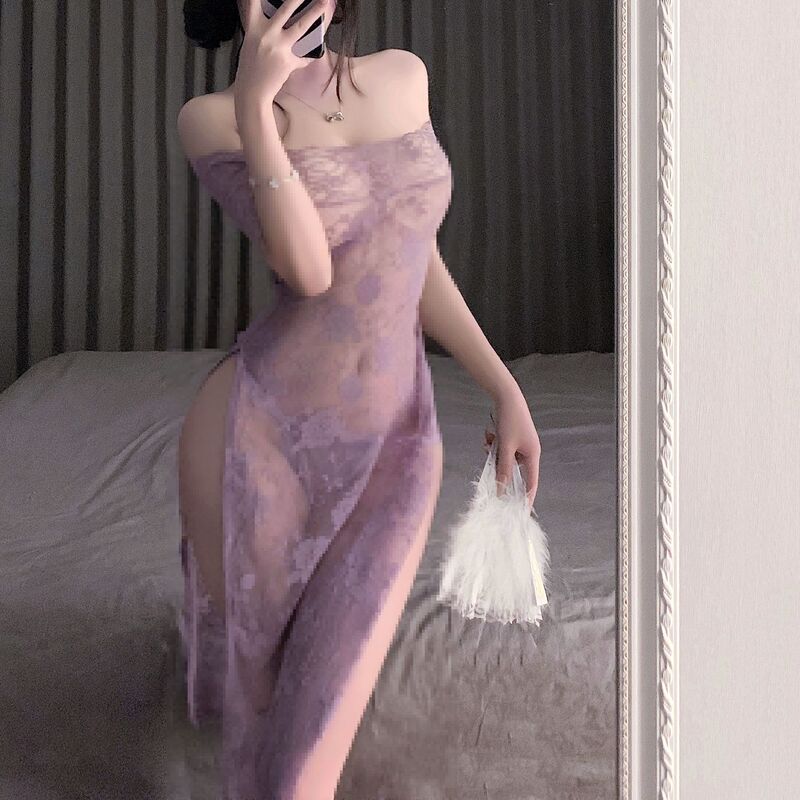 Golden Night Sex Lingerie One-word Collar Perspective Cheongsam Strapless Sexy Lace Nightgown Sexy Pure Nightgown qqny Women Golden Night Sex Lingerie One-word Collar Perspective Cheongsam Strapless Sexy Lace Nightgown Sexy Pure Nightgown qqny Women