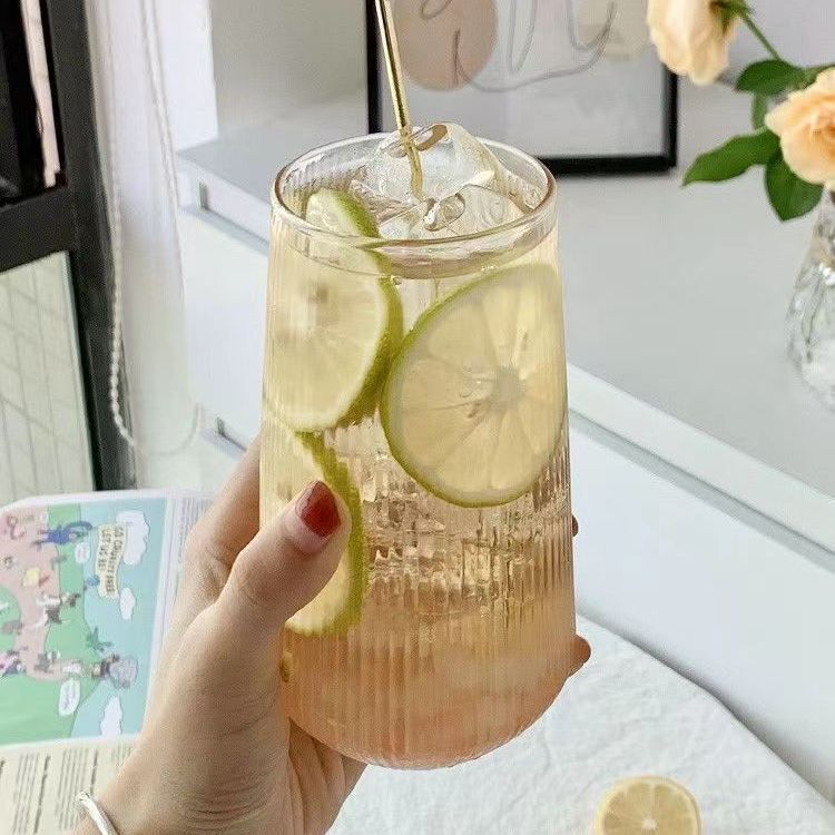 インスタイルニッチフルーツティーコールドドリンクカップ家庭用高価値透明炭酸水コーヒーカップジュースガラスカップ|undefined