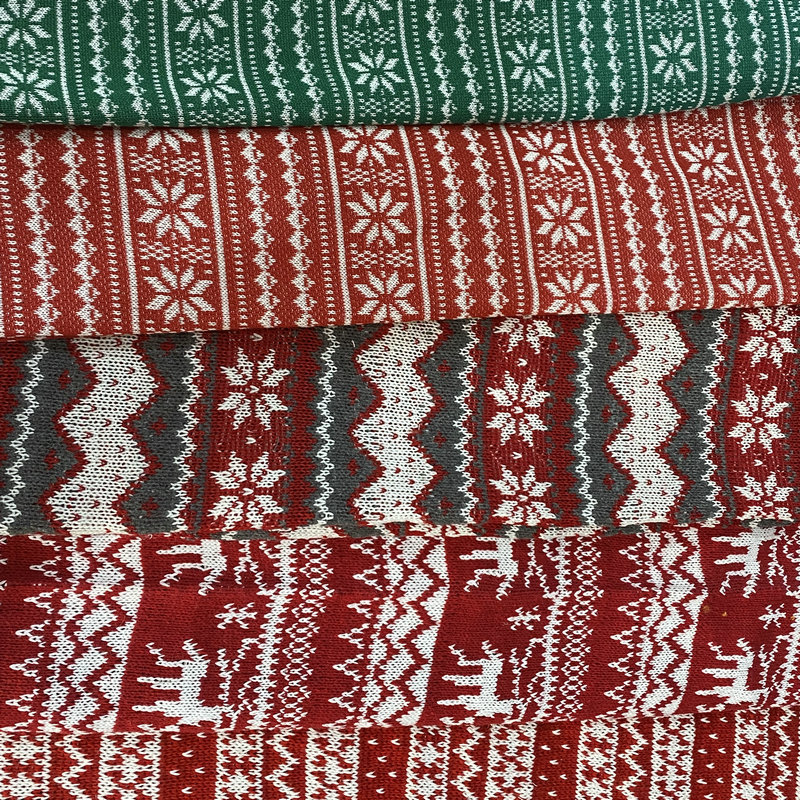 厂家批发新品上市柔软毛线布雪花，小鹿，提花针织布料批发